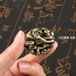 实心铜猴手把件仿古铜雕三不猴挂件黄铜微雕猴子古玩杂项铜器收藏