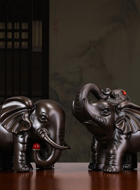 中式吉祥纳福大象摆件一对客厅酒柜办公室装饰品摆件开业礼品