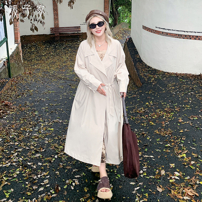 媛子大码2025春季新款长款风衣英伦风高级感宽松休闲大衣女,女装/女士精品,常规大码外套,淘宝优惠券,粉丝福利购,淘宝优惠卷