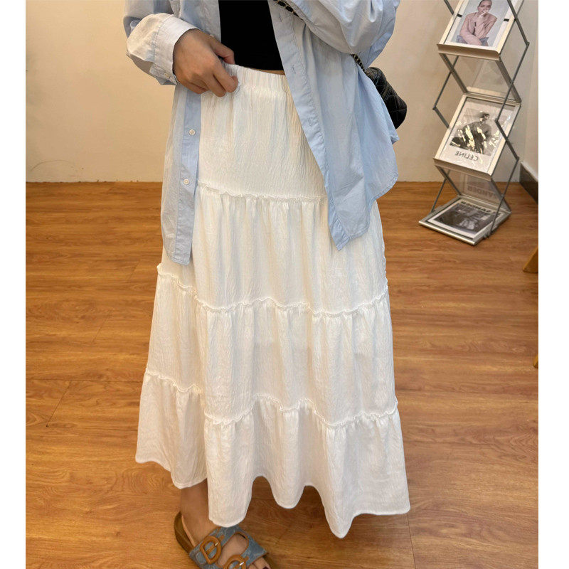夏季新款大码白色蛋糕裙女胖妹妹mm遮胯显瘦中长款a字