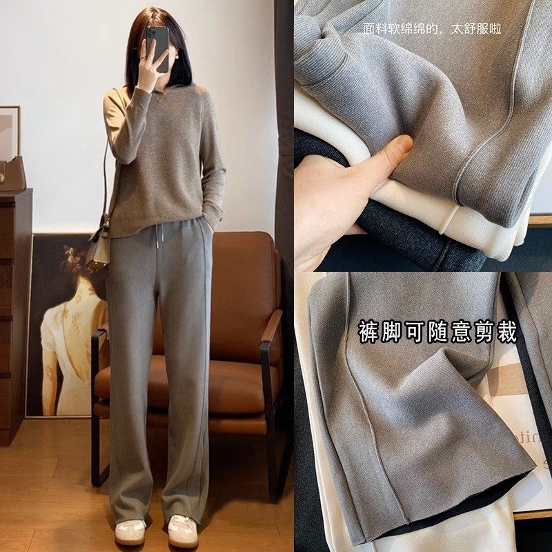 灰色加绒阔腿女秋冬新款胖妹妹mm宽松显瘦梨形身材拖地长裤,女装/女士精品,大码裤装,淘宝优惠券,粉丝福利购,淘宝优惠卷
