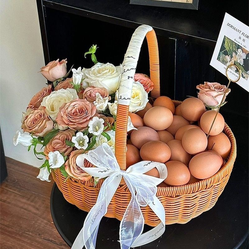 水果篮仿藤编手提篮塑料皮绳编织花篮大号月子鸡蛋篮野餐采摘篮子