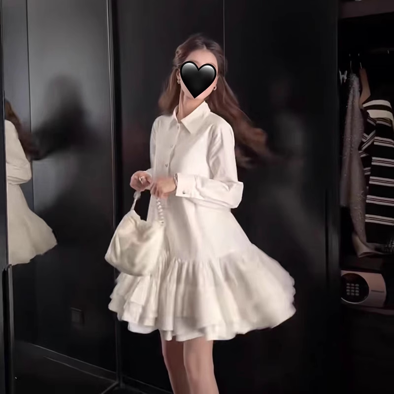 法式少女甜美衬衫女2025春款白色荷叶边蓬蓬