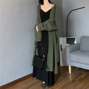 慵懒风厚实长款过膝大毛衣开衫 宽松大版高级感外搭大衣