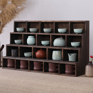 实木茶杯架博古架壁挂茶柜阶梯柜多宝阁茶具桌面收纳盒置物架茶棚