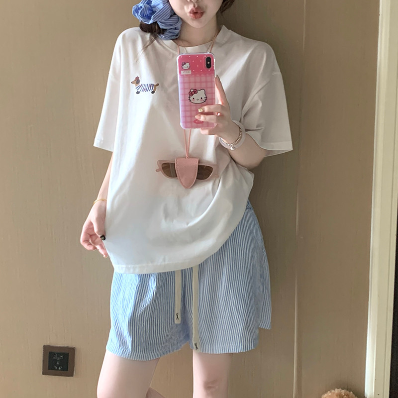 新品纯棉睡衣女夏季新款韩版ins甜美薄款短袖全棉条纹卡通家居服