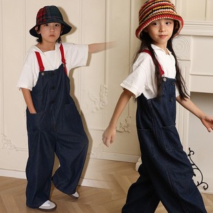 男童背带裤直筒裤长裤春夏撞色宽松学生小个子