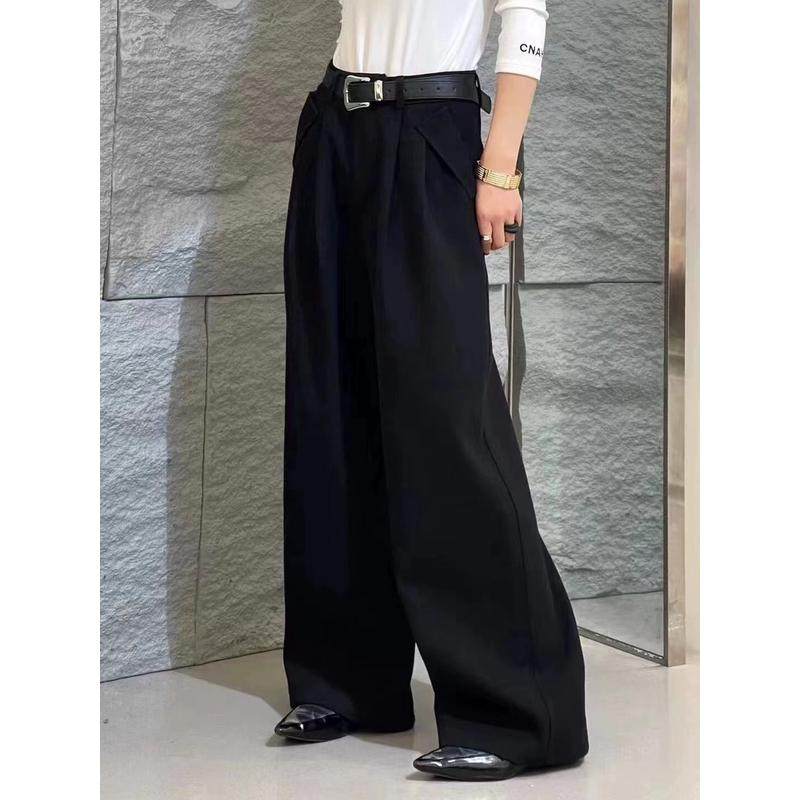 2025冬款新款加绒褶皱宽松气质垂感直筒阔腿西裤女通勤