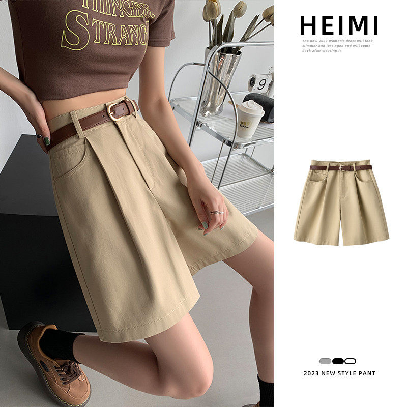卡其色工装女夏薄款小个子休闲a字阔腿裤宽松五分裤,女装/女士精品,休闲裤,淘宝优惠券,粉丝福利购,淘宝优惠卷