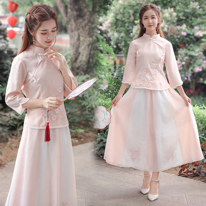 民国风改良女学生套装绣花盘扣两件套日常中国风,女装/女士精品,民族服装/舞台装,淘宝优惠券,粉丝福利购,淘宝优惠卷