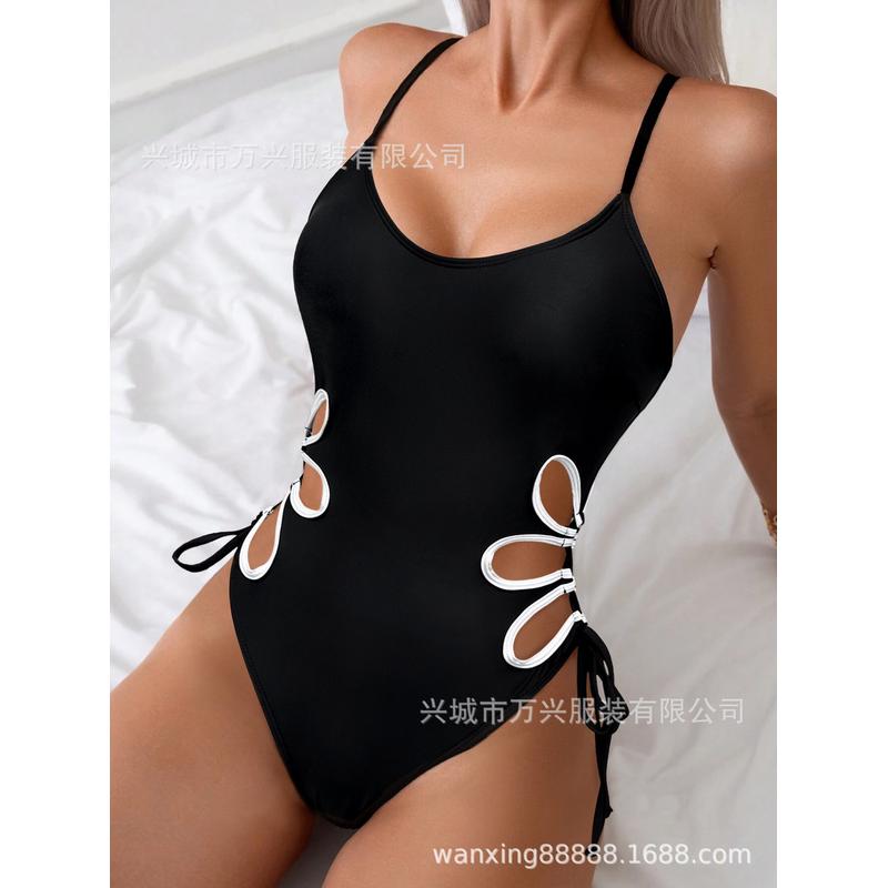 2025新款连体泳衣女欧美性感镂空吊带比基尼泳装跨境亚马逊bikini