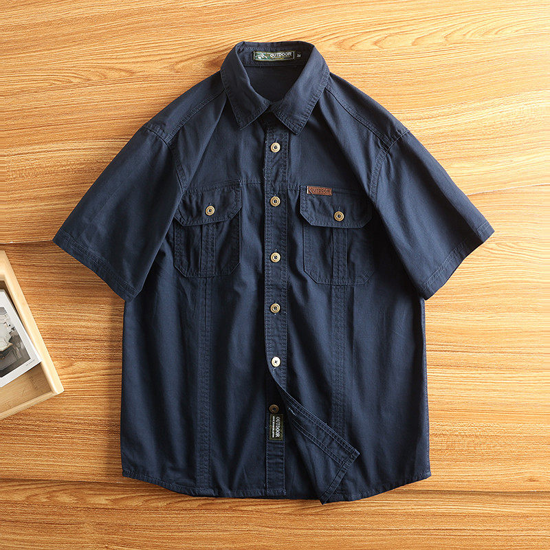 美式工装衬衫男夏季宽松中年半袖寸衫全棉多口袋新款休闲衬衣,男装,衬衫,淘宝优惠券,粉丝福利购,淘宝优惠卷