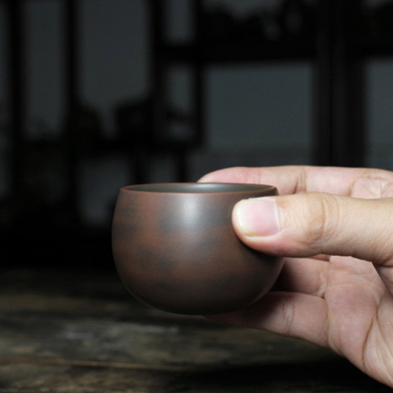 钦州坭兴陶品茗圆肚茶杯子原矿窑变纯全手工创意设计个人用杯子