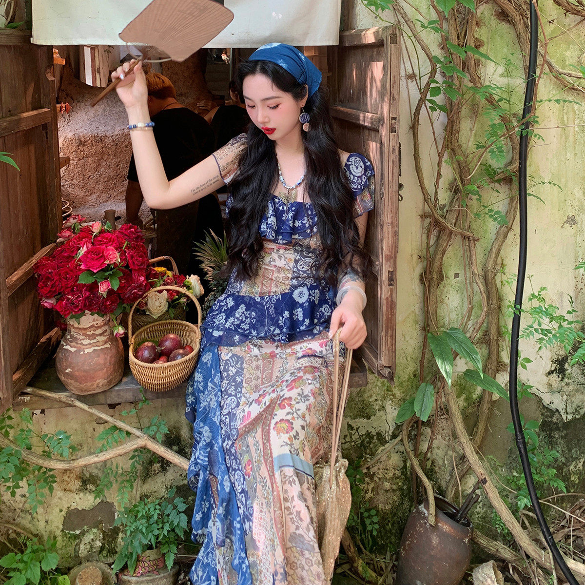 麓津《嬉皮部落》撞色青花 | 雪纺春夏季新款少女