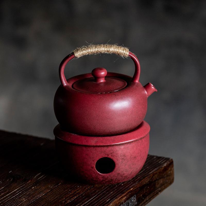 觅己山楂红缸形酒精煮茶壶套装家用复古温茶器创意陶瓷烧水壶茶炉