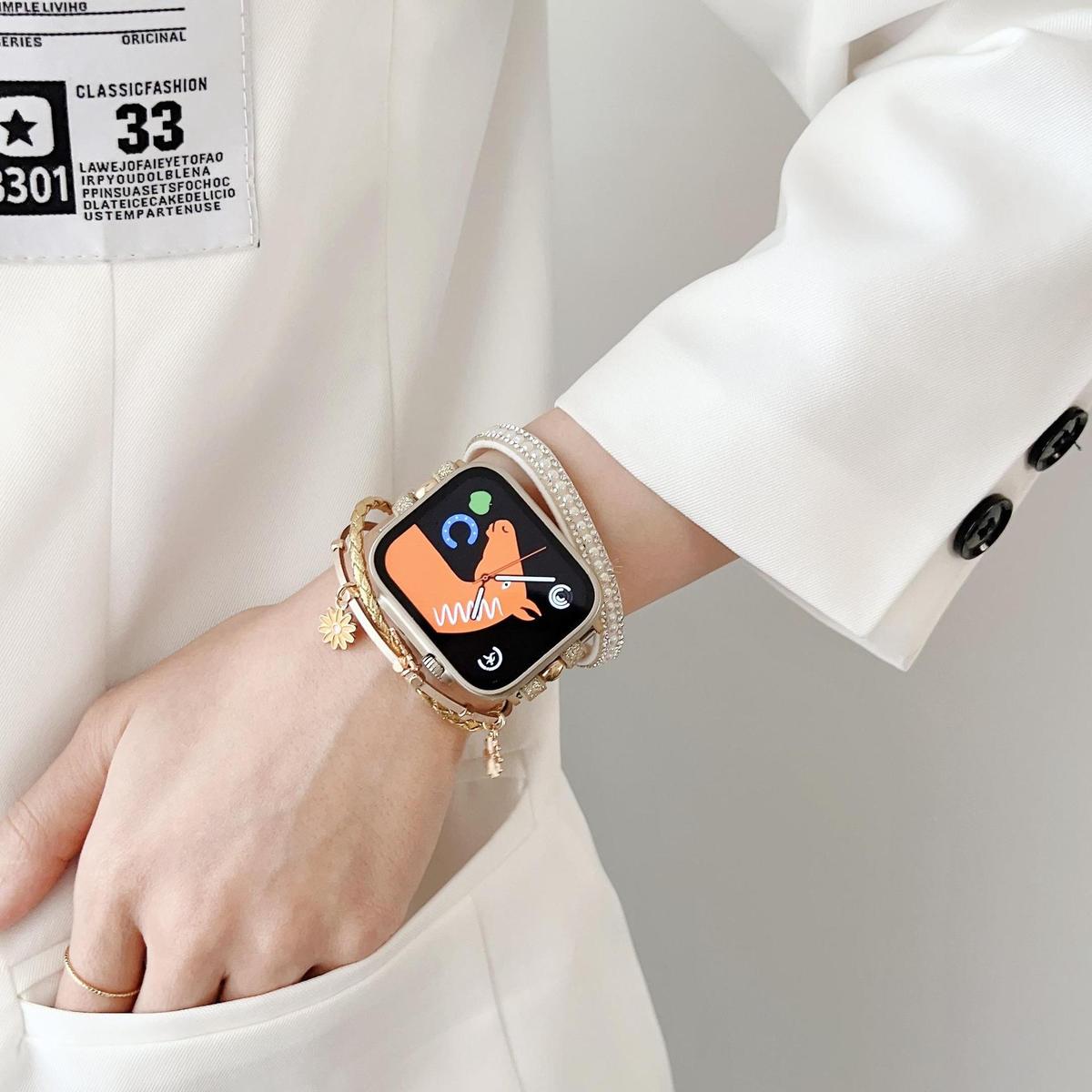 适用于apple watch8手镯菊花帆布苹果手表s9表带iwatch765SE 41mm