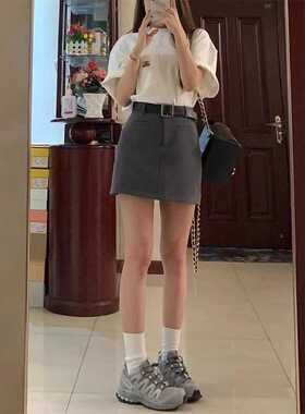 EY衣羽灰色女夏遮胯设计感防走光辣妹a字小个