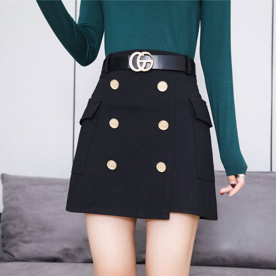 2025秋新款韩版遮肚显瘦双排扣设计防走光送真口袋,女装/女士精品,半身裙,淘宝优惠券,粉丝福利购,淘宝优惠卷
