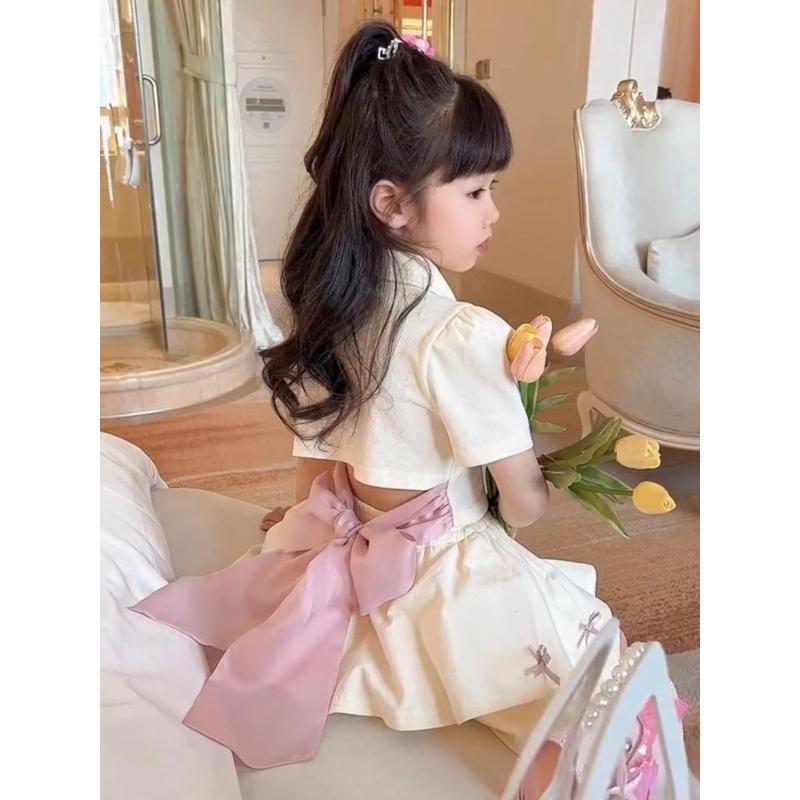 2025夏新款东南亚爆款女童套装儿童洋气卡通T恤小女孩连衣裙两件