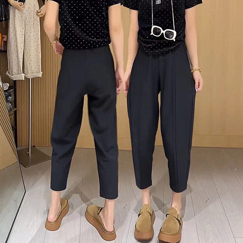 2025年春季新款松紧腰女小个子梨形身材弹力九分宽松裤