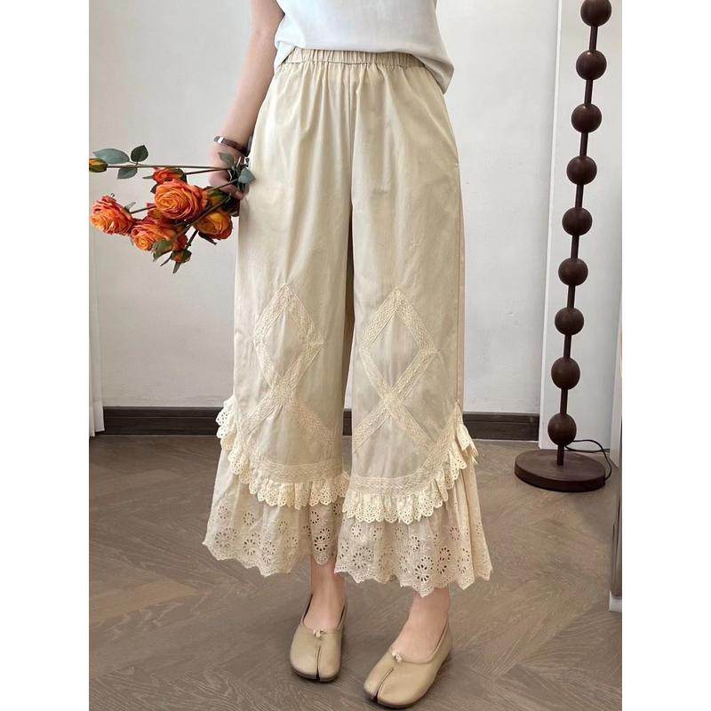 森系甜美蕾丝织带双层蕾丝边小九分刺绣阔腿裤女,女装/女士精品,休闲裤,淘宝优惠券,粉丝福利购,淘宝优惠卷