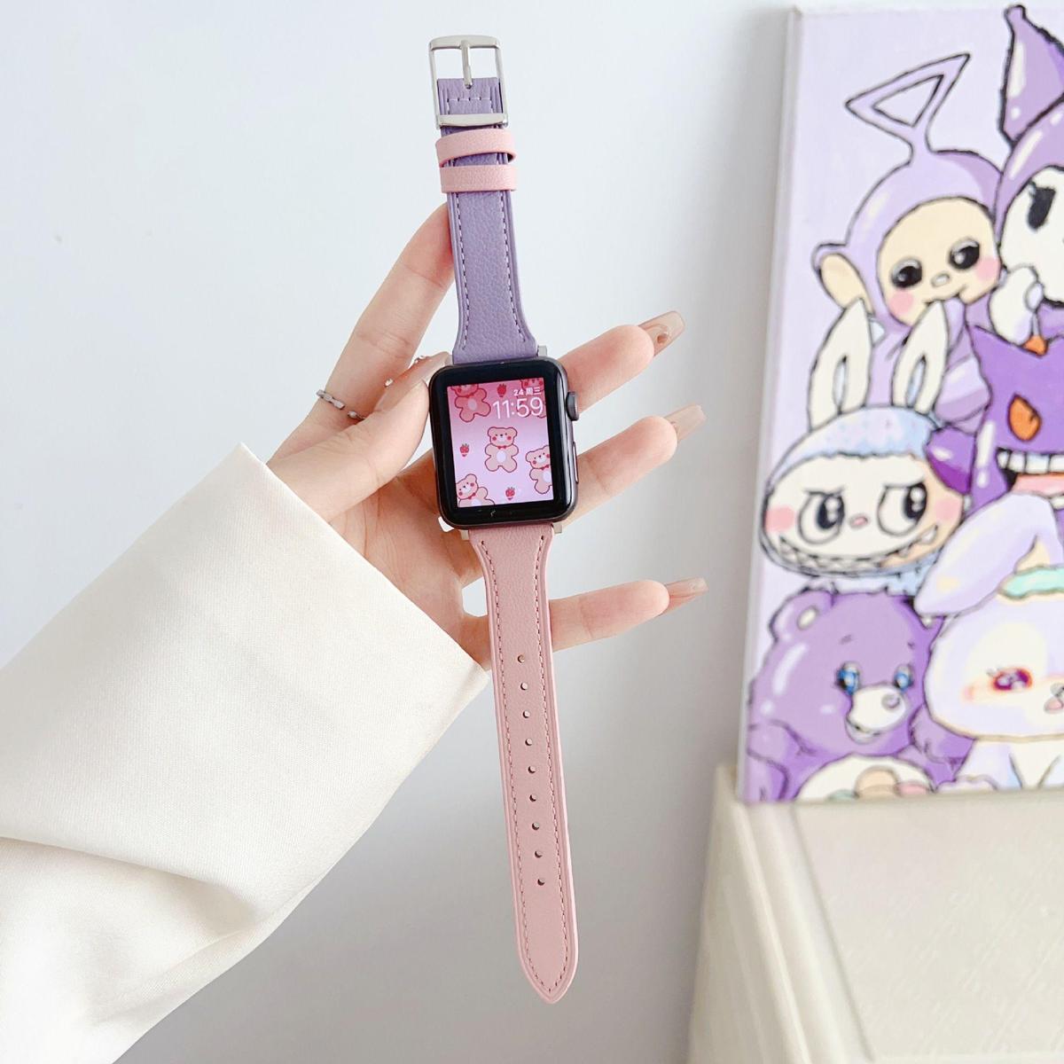 适用iwatch8表带荔枝纹applewatch7代s9苹果手表真皮ultra41mm456