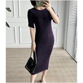 上身纸片人 春夏 五分袖 压褶圆领包臀A字版 鱼尾裙中长款