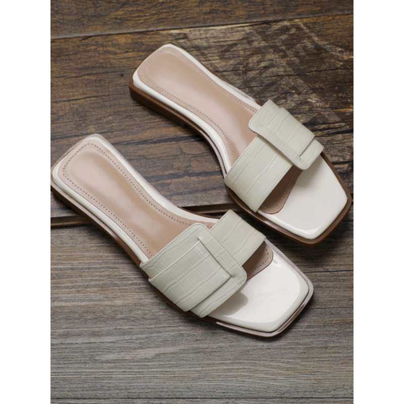 韩版露趾平底拖鞋女2025年夏季新款米白色休闲凉拖时尚外穿一字,居家布艺,居家凉拖/凉鞋,淘宝优惠券,粉丝福利购,淘宝优惠卷