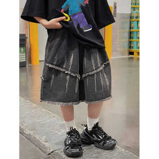 男童2024夏季薄款儿童宝宝韩版破洞牛仔五分裤宽松