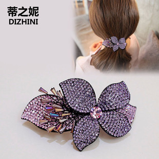 发夹顶夹发饰 韩国水钻花朵发卡优雅一字夹弹簧夹马尾扣夹子头饰