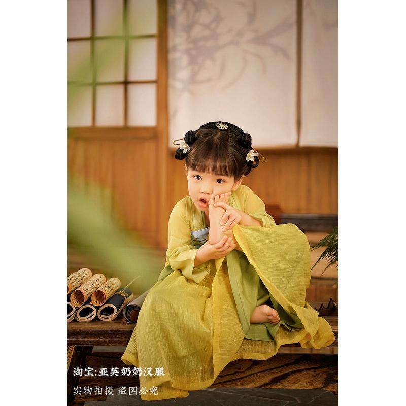 金丝软纱宝宝古装黄色唐代抹胸襦裙小女孩国风亲子