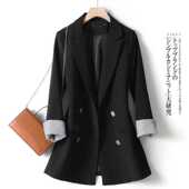 条纹袖 胖mm黑色宽松廓形显瘦中长款 女春秋装 职业大码