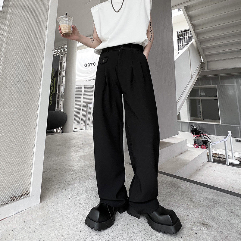ins潮流时髦个性小众男宽松直筒垂感裤纯色阔腿裤长裤,男装,休闲裤,淘宝优惠券,粉丝福利购,淘宝优惠卷