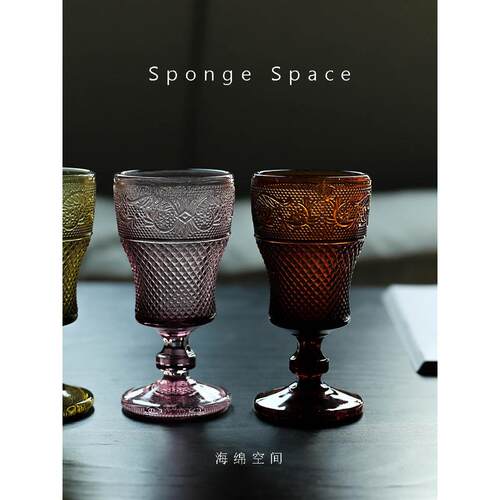 海绵空间 阿根廷浮雕高脚红酒杯玻璃酒杯牛奶杯果汁杯礼物