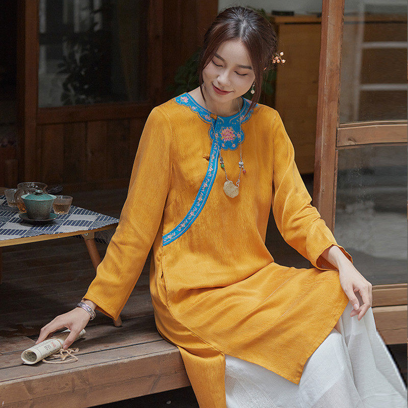 远镇中国风重磅铜氨丝盘扣莲花刺绣花秋季中式茶服,女装/女士精品,连衣裙,淘宝优惠券,粉丝福利购,淘宝优惠卷