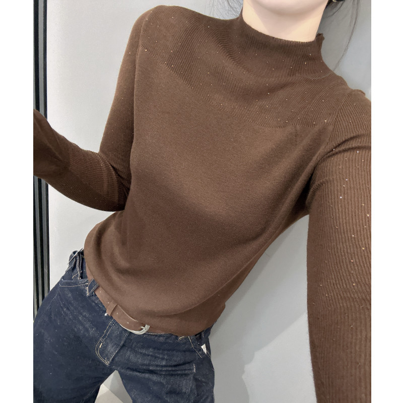 重工烫钻衫长袖女秋冬新款弹力内搭毛衣打底衫半高领