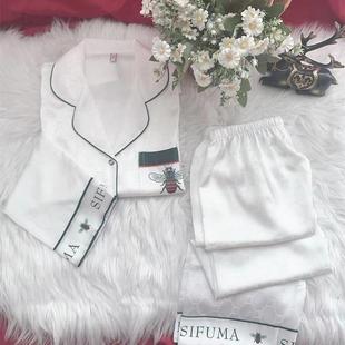 套装 薄款 夏季 家居服 小蜜蜂网红时尚 春秋款 新品 情侣睡衣女冰丝长袖