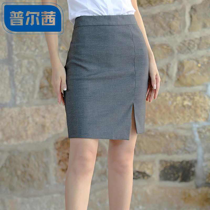 藏青黑色职业工装灰色新款西裙a字正装开叉包臀裙