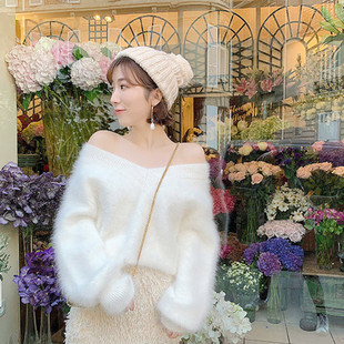 马海毛黄色毛衣女薄款春秋款套头宽松慵懒韩版洋气衫绿色