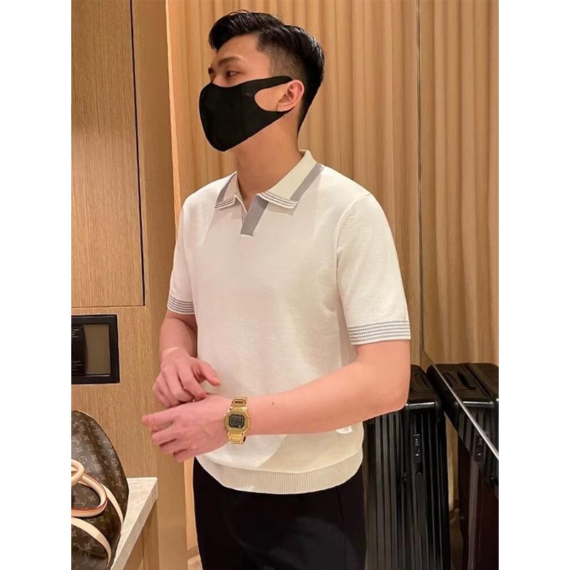 夏季新款修身针织上衣男士t恤短袖 英伦商务休闲polo衫男短袖