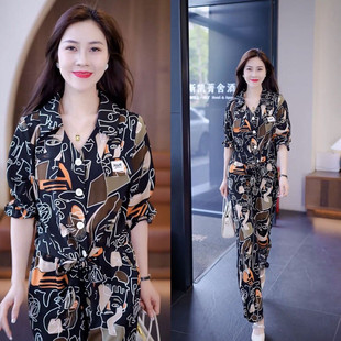 时尚休闲套装女士2025春夏季新款洋气减龄小个子衬衫阔腿裤两件套