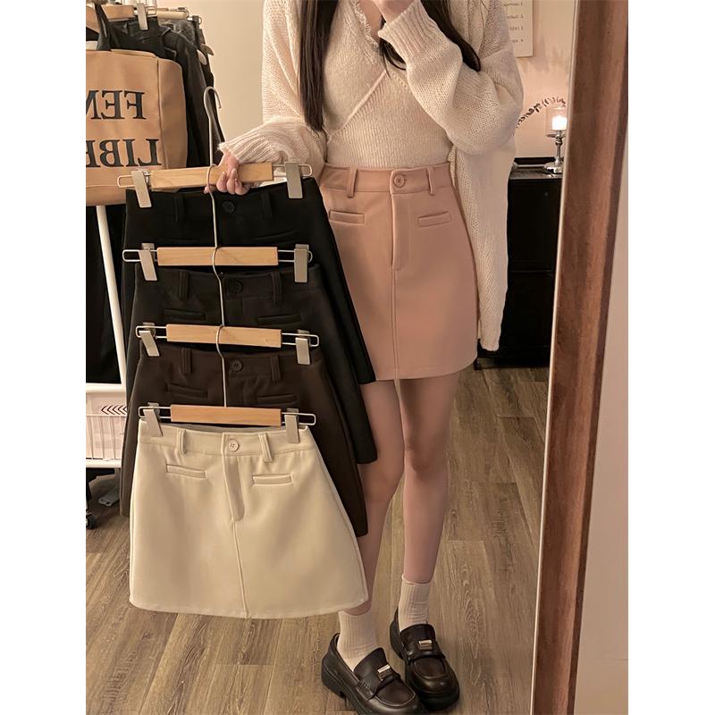 大码毛呢女2024新款秋冬季包臂a字裙胖mm显瘦百搭