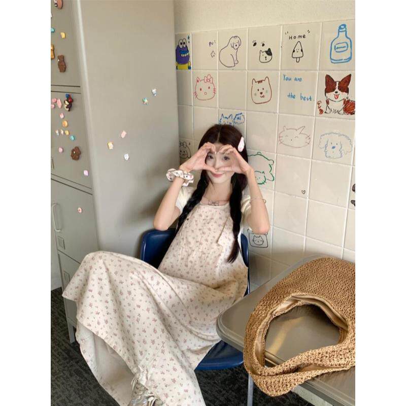 牛仔碎花背带女2024夏季新款宽松百搭时尚设计感A字裙