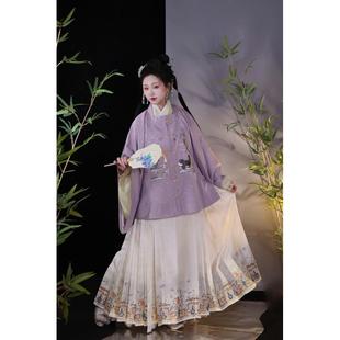 衡庐方领明制灵仙猫刺绣对襟大袖短袄春秋日常补服女