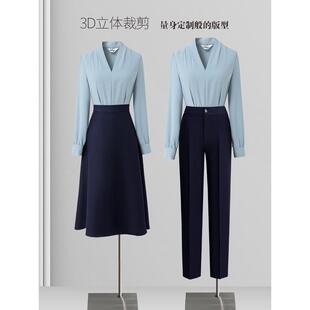 蓝色衬衫女设计感小众时尚洋气长袖职业衬衣通勤正装工作服女秋季