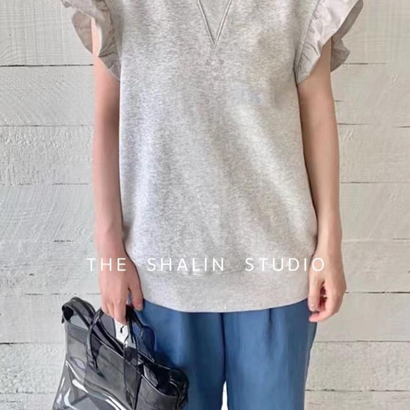 山梨 【日系新品】春秋小众减龄设计圆领荷叶边马甲女