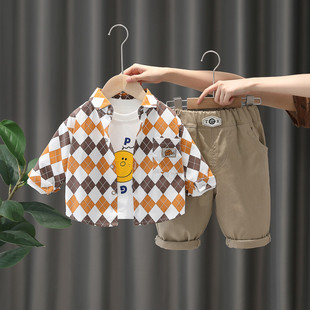 男童秋装衬衫套装儿童洋气三件套男孩1一3岁宝宝春秋