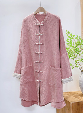 51262中国风设计款提花手工盘扣宽松长袖开衫衬衫