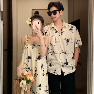 情侣装海岛夏季度假海边沙滩衬衫显瘦一衣一裙