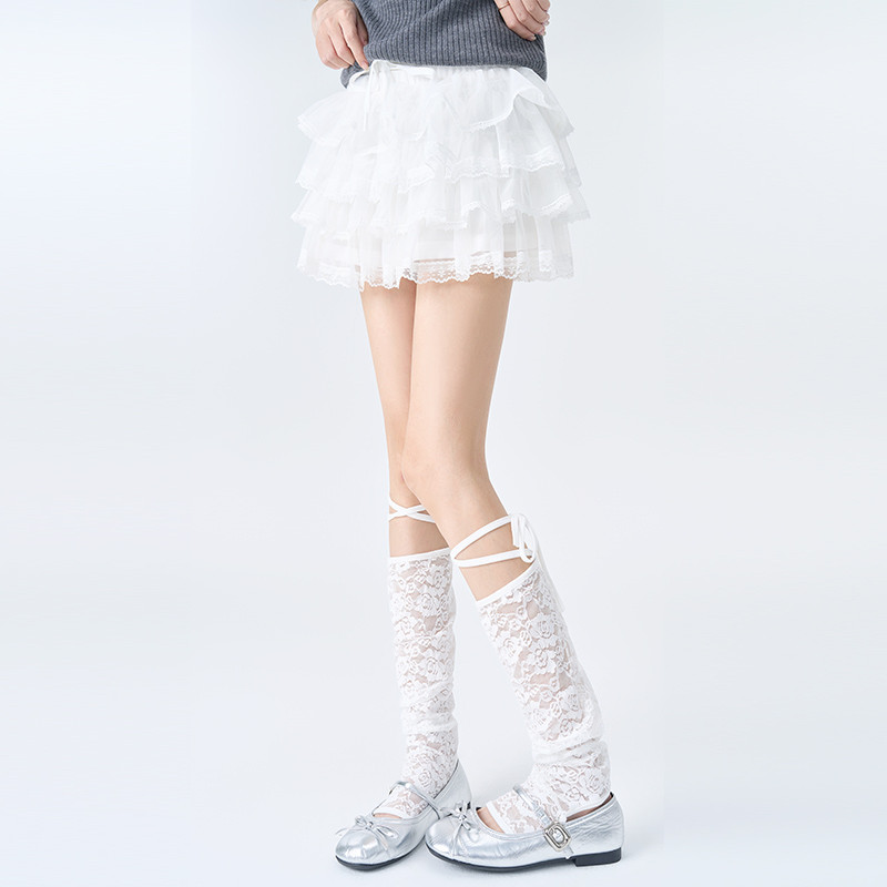 韩版春夏薄款个性蕾丝袜套女长筒绑带芭蕾风甜酷JK显瘦小腿堆堆袜